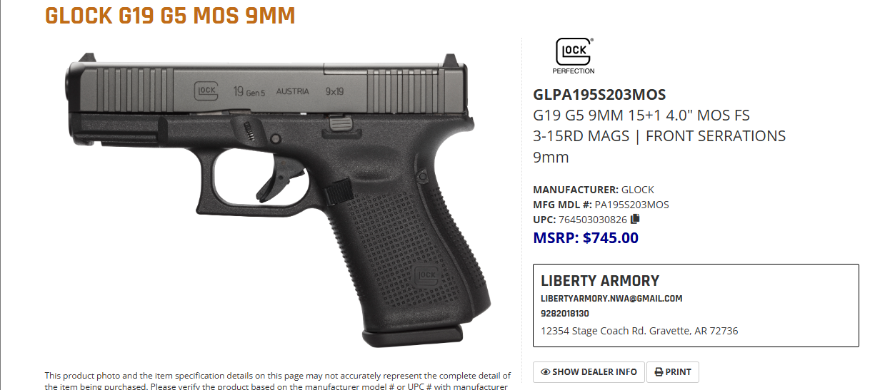 NEW - GLOCK G19 G5 MOS 9mm **LAST OF IT'S KIND**
